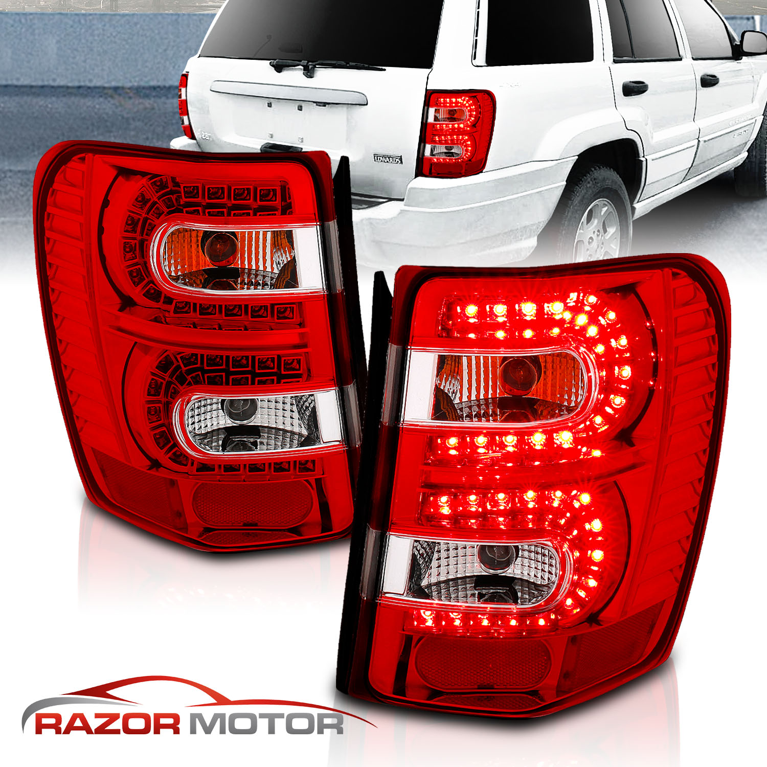 19992004 For Jeep Grand Cherokee Red Euro LED Rear Brake Tail Lights